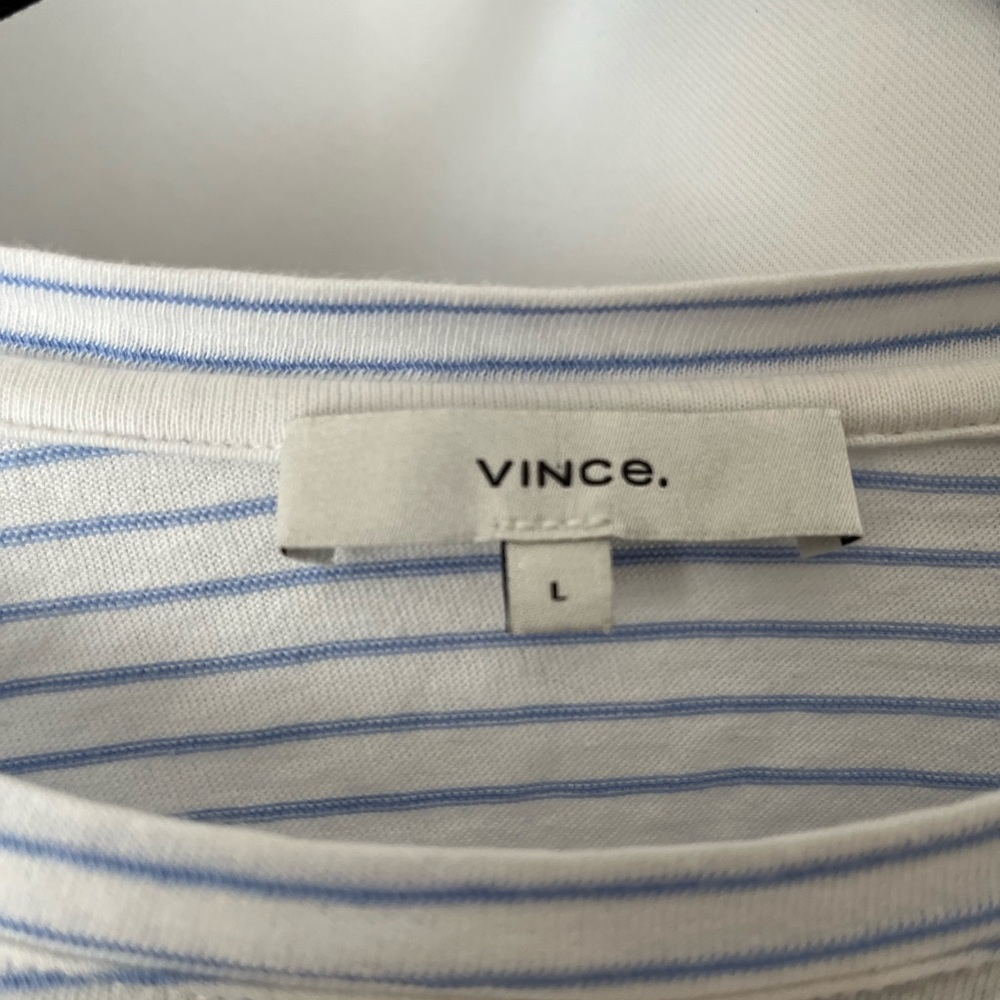 Vince Blue+ White Striped Elbow Sleeve Crew T-Shirt Size L